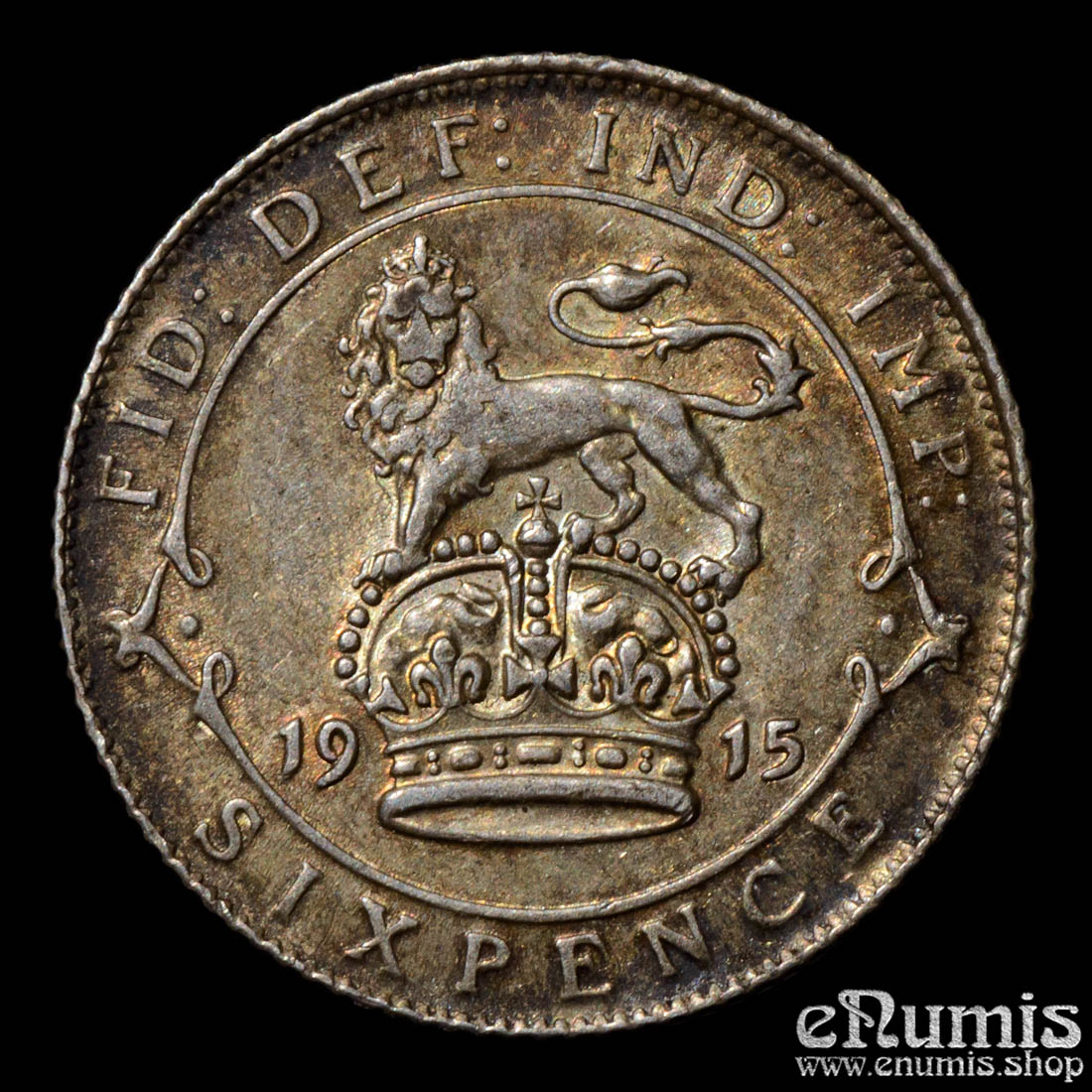 Great Britain, George V, Sixpence 1915, toned, aUNC