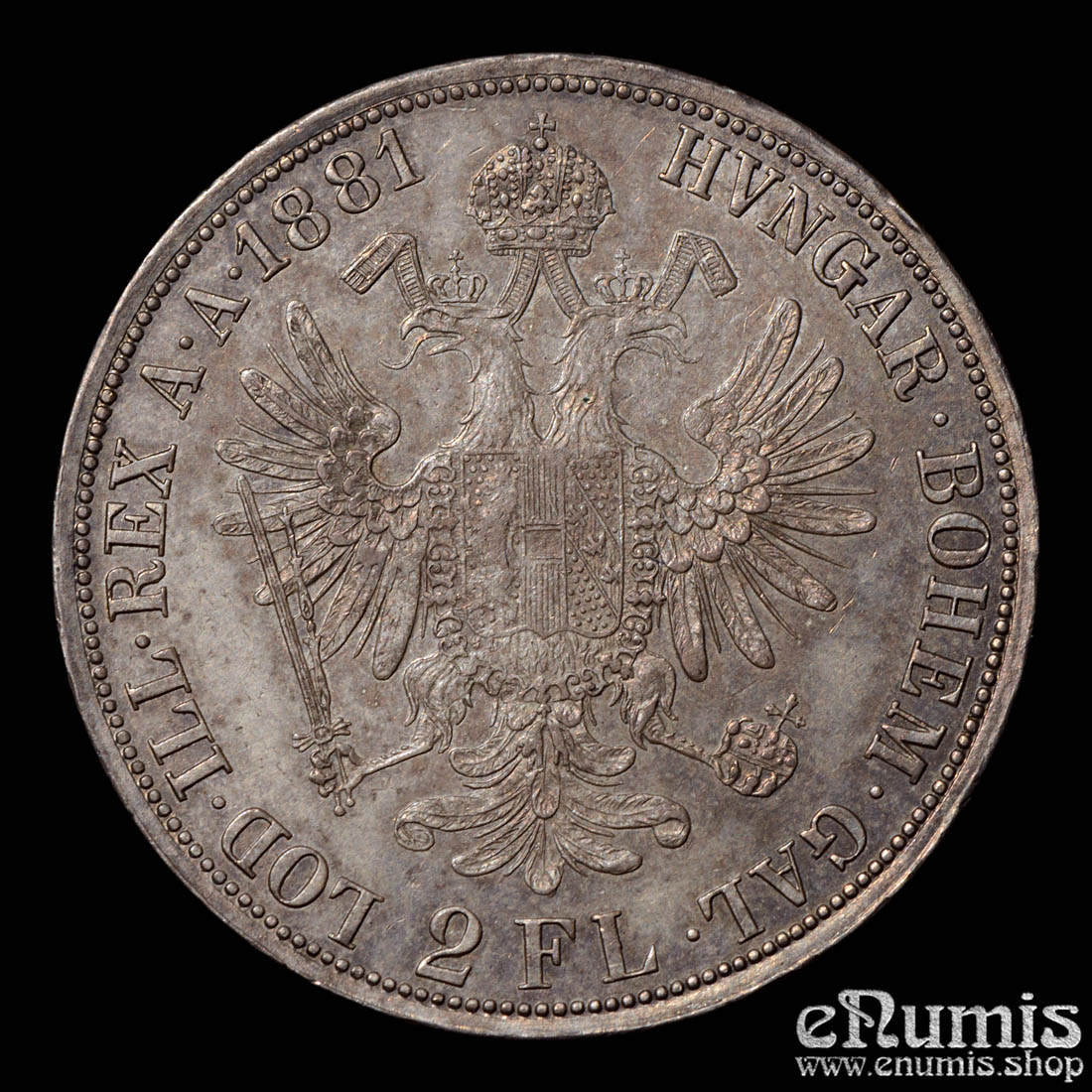 AUSTRIA, Franz Joseph I, 2 Florin Gulden 1881, UNC