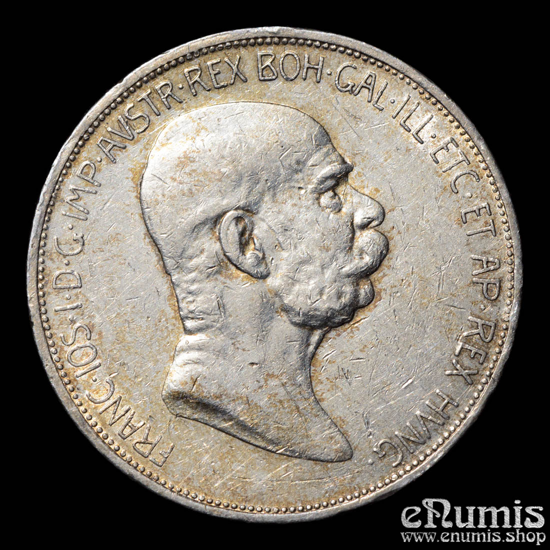 AUSTRIA, Franz Joseph I, 5 Corona 1908, 60th anniversary of reign, XF