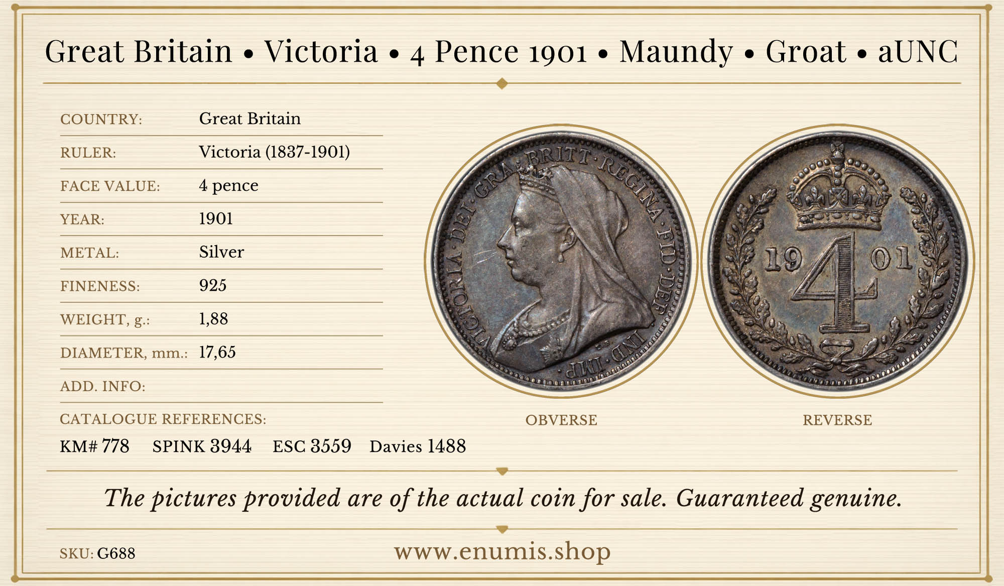 Great Britain, Victoria, 4 Pence 1901, Maundy, Groat, aUNC