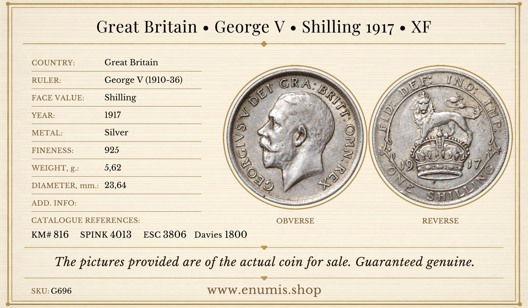 Great Britain, George V, Shilling 1917, XF Great Britain, George V, Shilling 1917, XF