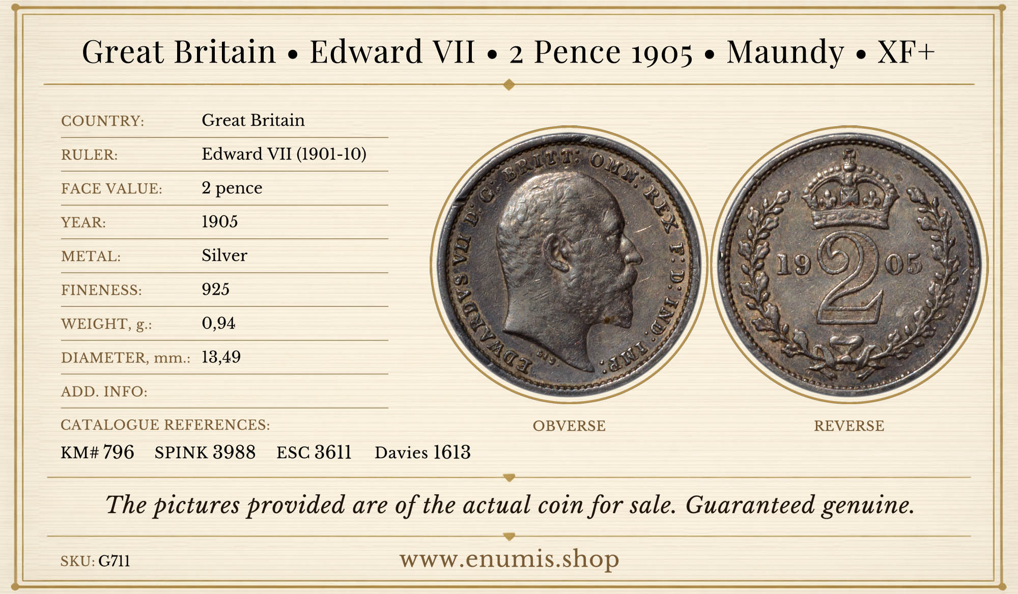 Great Britain, Edward VII, 2 Pence 1905, Maundy, XF+