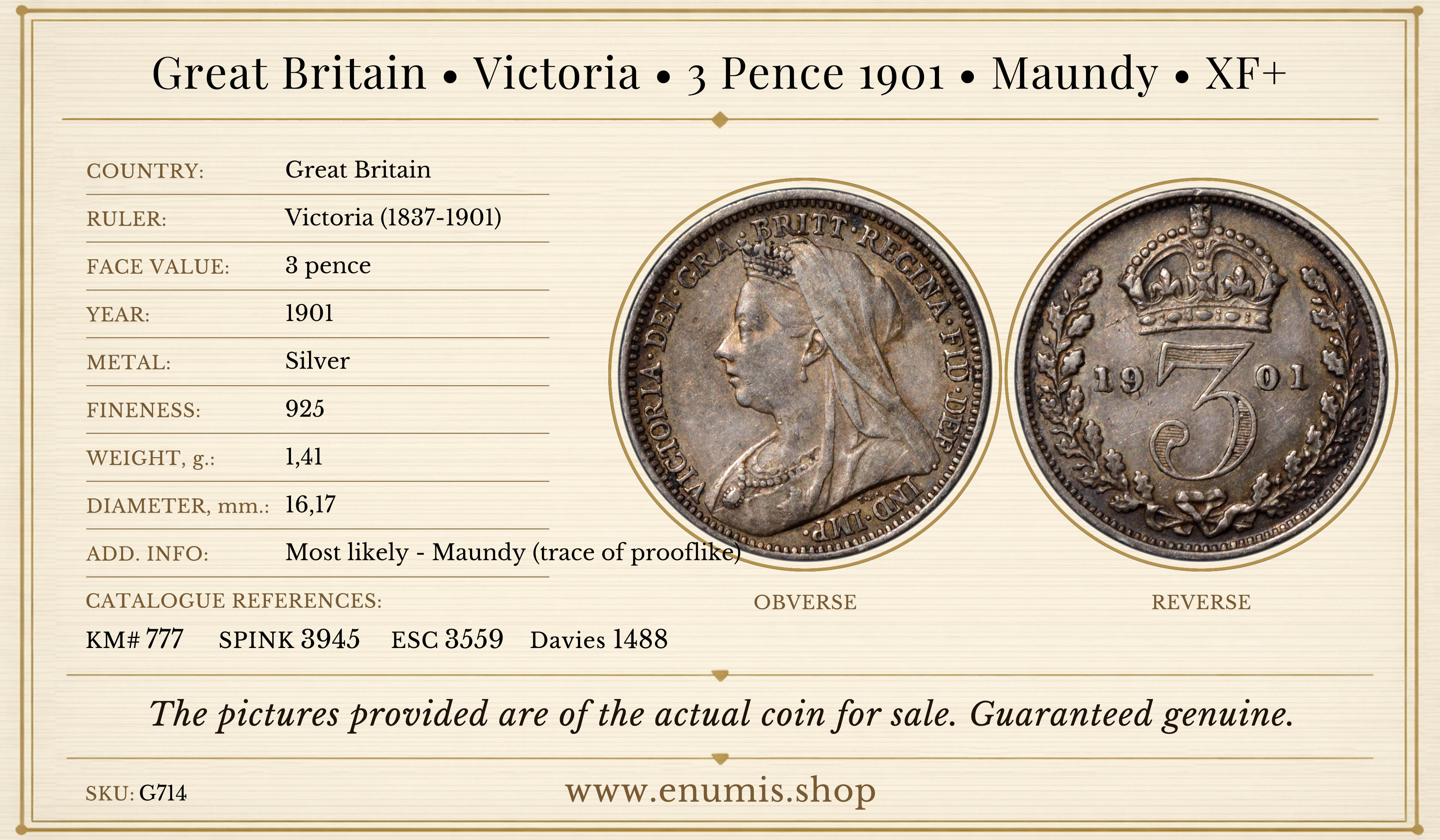 Great Britain, Victoria, 3 Pence 1901, Maundy, XF+ Great Britain, Victoria, 3 Pence 1901, Maundy, XF+
