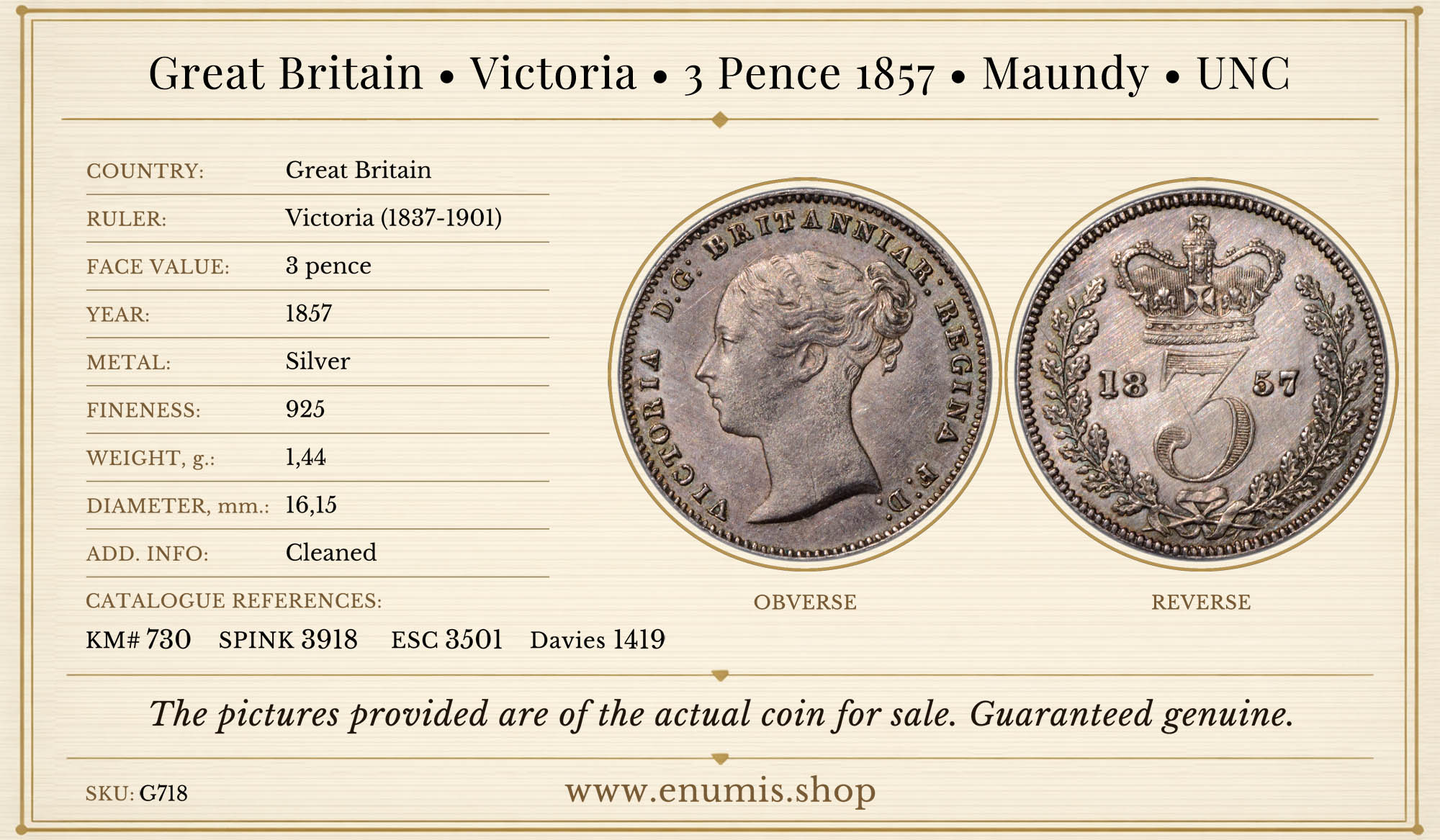 Great Britain, Victoria, 3 Pence 1857, Maundy, UNC Great Britain, Victoria, 3 Pence 1857, Maundy, UNC
