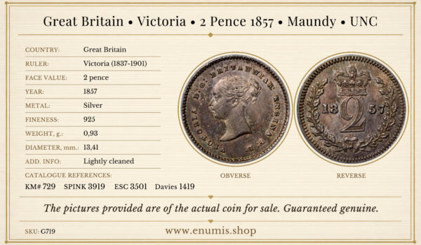 Great Britain, Victoria, 2 Pence 1857, Maundy, UNC • eNumis