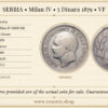 SERBIA, Milan IV, 5 Dinara 1879, VF