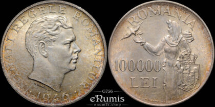 ROMANIA, Mihai I, 100000 Lei 1946, silver, UNC