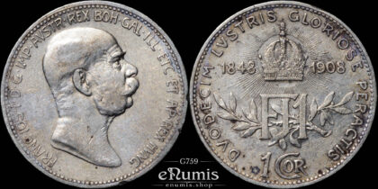 AUSTRIA, Franz Joseph I, 1 Corona 1908, 60th Anniversary of Reign, VF+