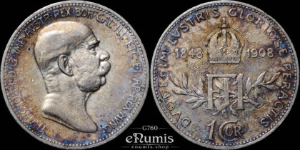 AUSTRIA, Franz Joseph I, 1 Corona 1908, 60th Anniversary of Reign, VF-XF