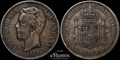 SPAIN, Amadeo I, 5 Pesetas 1871 SD-M, toned, VF