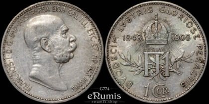 AUSTRIA, Franz Joseph I, 1 Corona 1908, 60th Anniversary of Reign, aXF