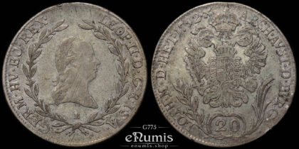 AUSTRIA, Leopold II, 20 Kreuzer 1792 B, Kremnitz, VF-XF