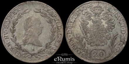 AUSTRIA, Leopold II, 20 Kreuzer 1792 B, Kremnitz, VF-XF
