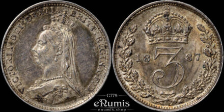 Great Britain, Victoria, 3 Pence 1887, toned, aUNC/UNC