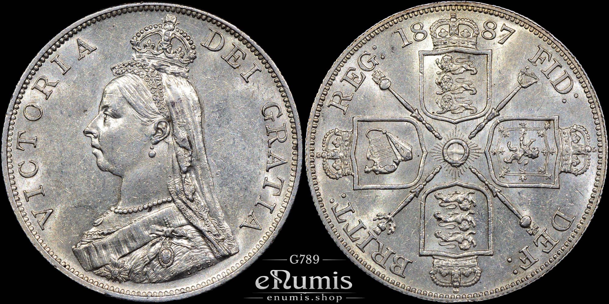 Great Britain, Victoria, Double Florin 1887, Arabic 1, aUNC/UNC Great Britain, Victoria, Double Florin 1887, Arabic 1, aUNC/UNC