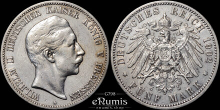 Germany, Prussia, Wilhelm II, 5 Mark 1902, VF