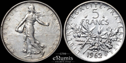 France, Fifth Republic, 5 Francs 1962, silver, XF+