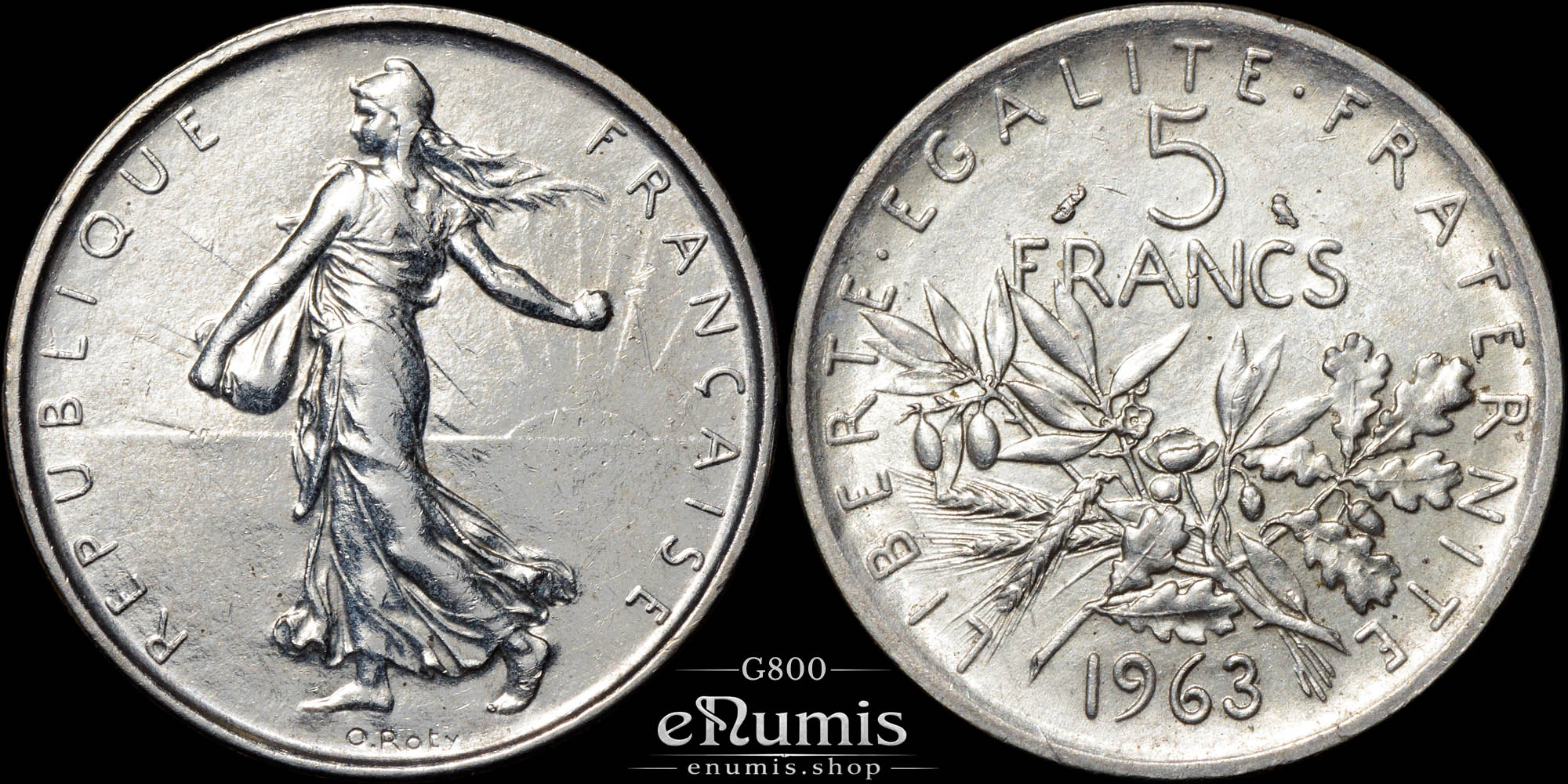 France, Fifth Republic, 5 Francs 1963, silver, aUNC