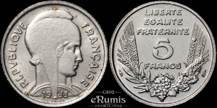 FRANCE, Third Republic, 5 Francs 1933, UNC
