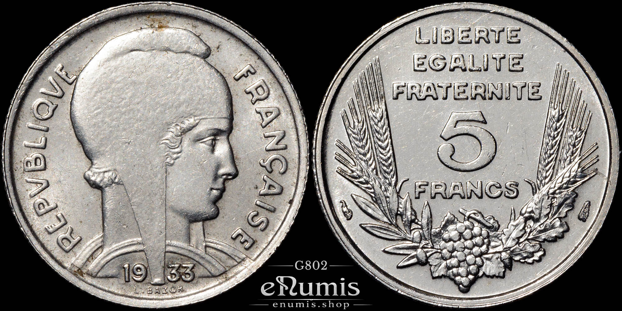 FRANCE, Third Republic, 5 Francs 1933, UNC
