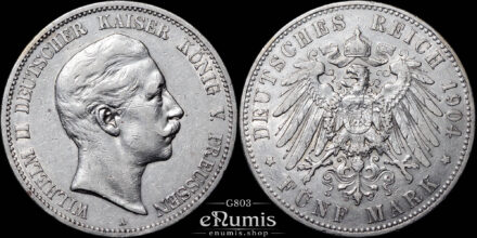 Germany, Prussia, Wilhelm II, 5 Mark 1904, VF