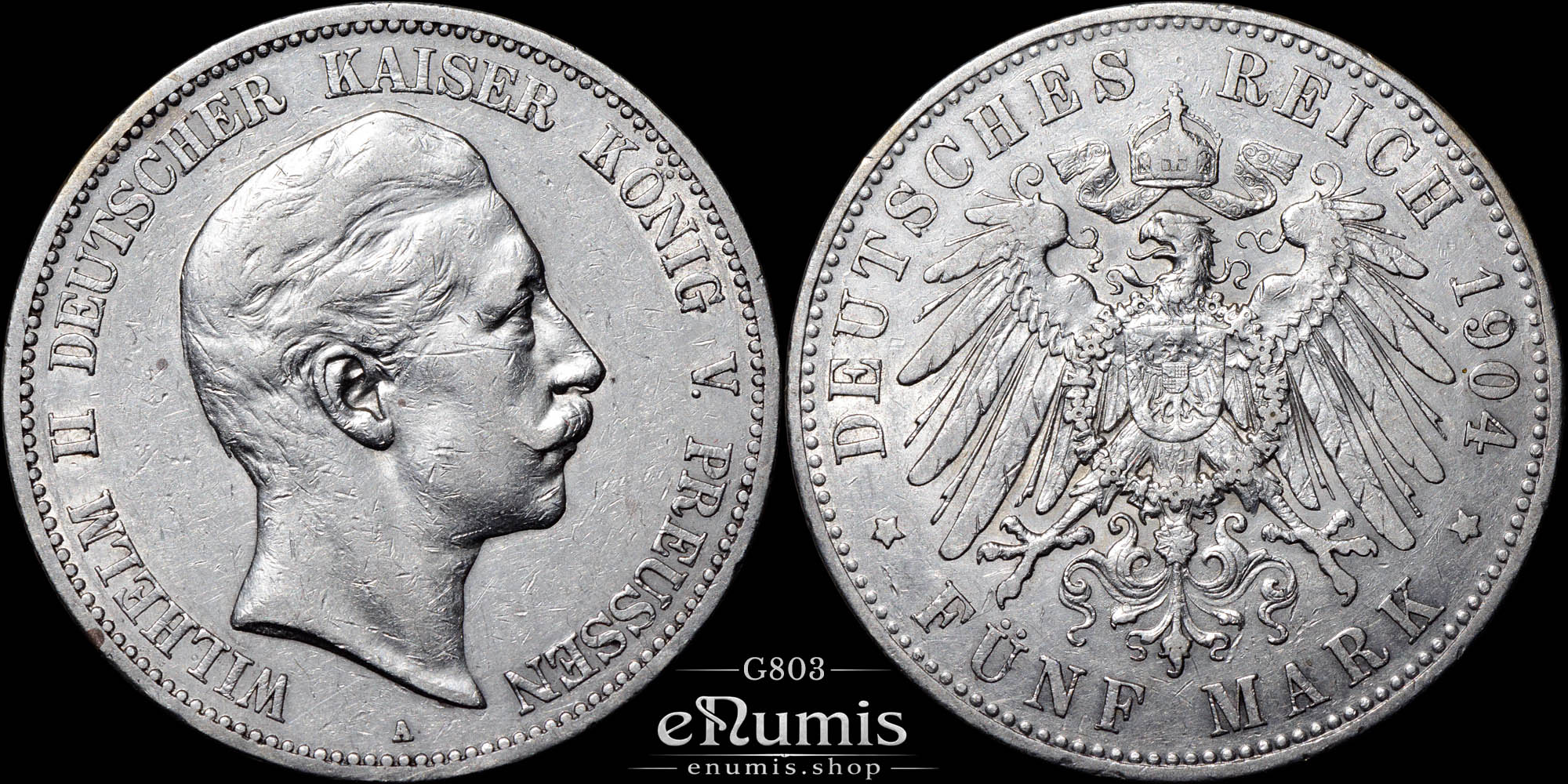Germany, Prussia, Wilhelm II, 5 Mark 1904, VF
