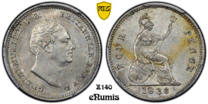 Great Britain, William IV, 4 Pence Groat 1836, Large Head, Rare!, PCGS MS 62