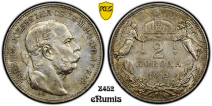 HUNGARY, Franz Joseph I, 2 Korona 1913, PCGS MS 64