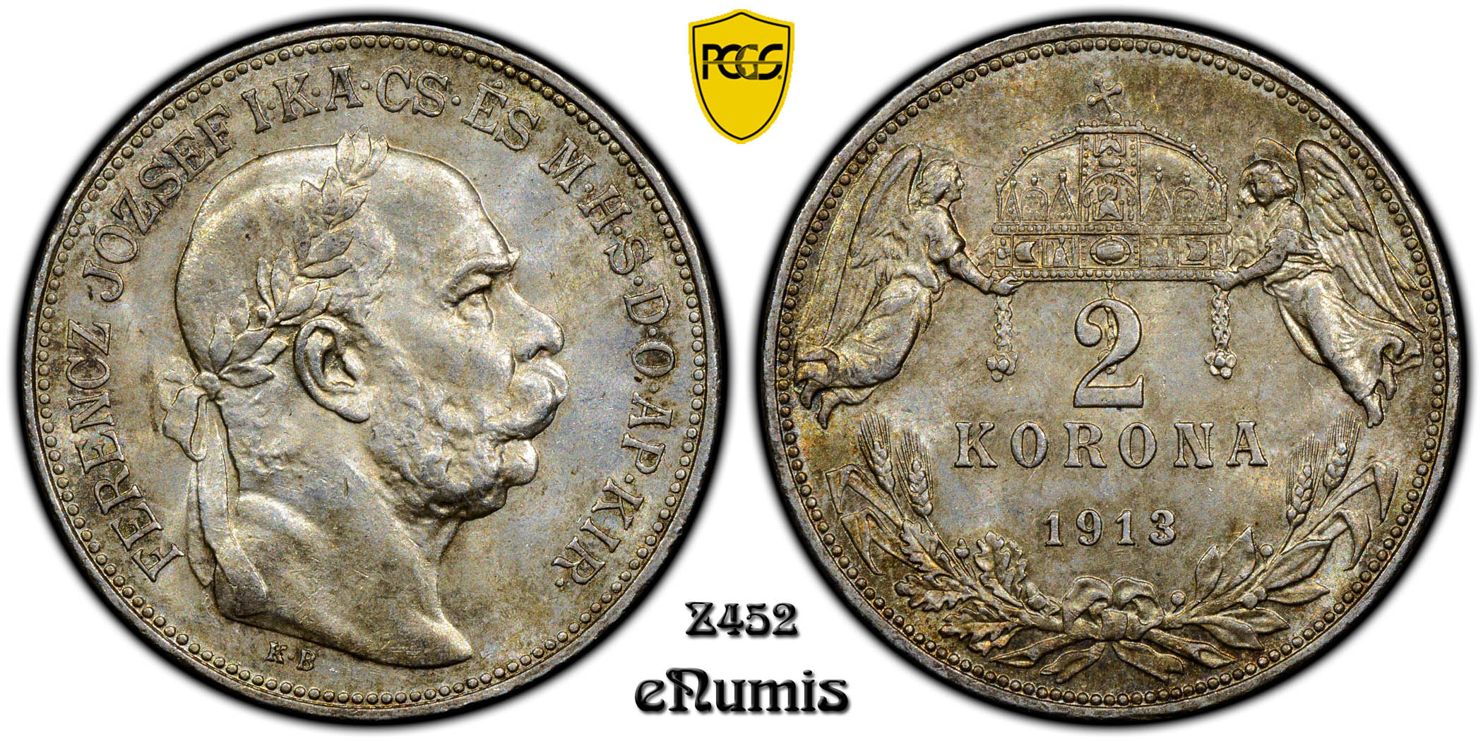 HUNGARY, Franz Joseph I, 2 Korona 1913, PCGS MS 64