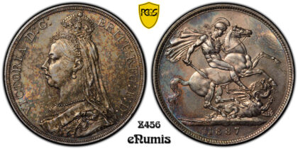 Great Britain, Victoria, Crown 1887, toned, PCGS MS 62