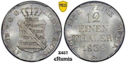 Germany, Saxony, Anton, 1/12 Taler 1832, Scarce, PCGS MS 63