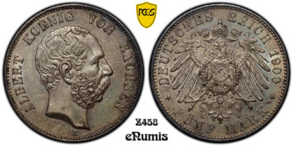 Germany, Saxony, Albert, 5 Mark 1900, toned, PCGS AU 55