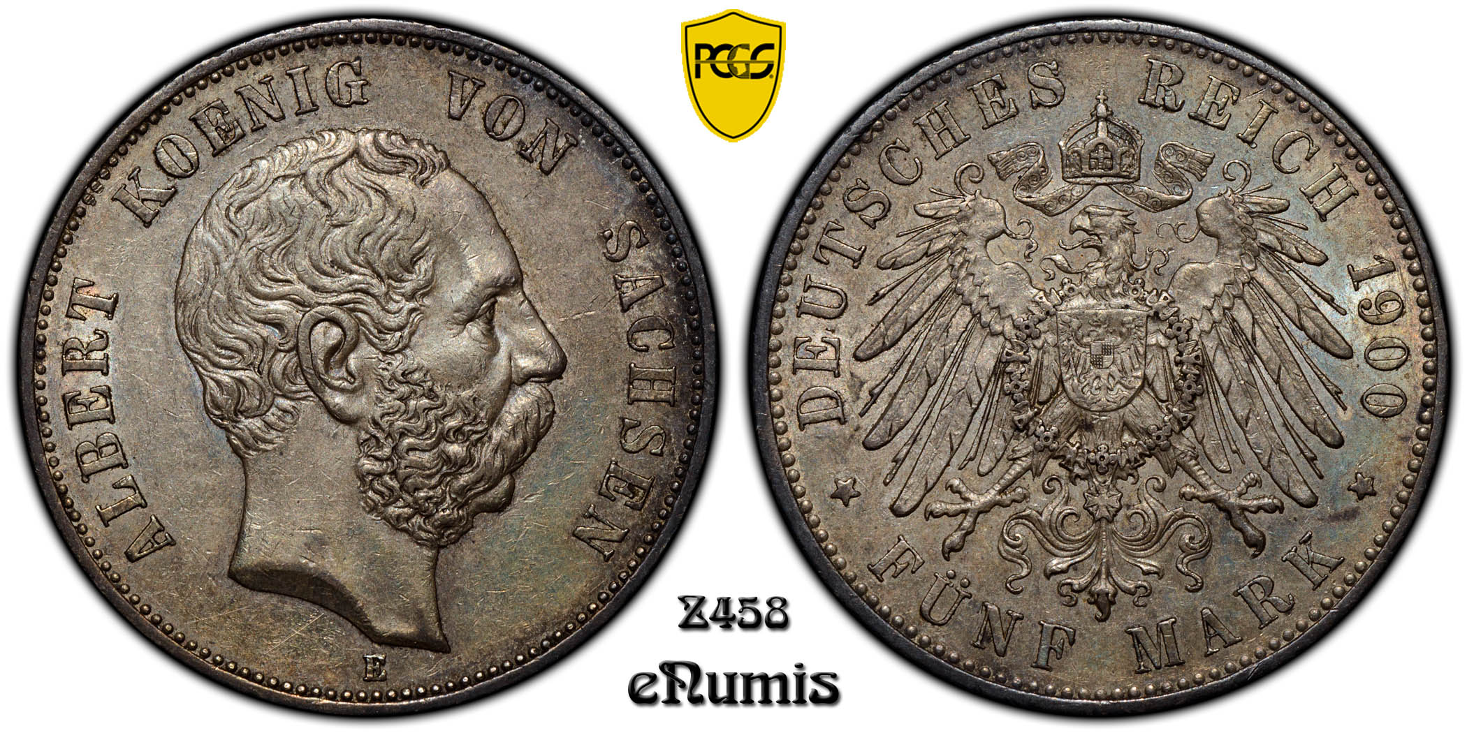 Germany, Saxony, Albert, 5 Mark 1900, toned, PCGS AU 55 Germany, Saxony, Albert, 5 Mark 1900, toned, PCGS AU 55