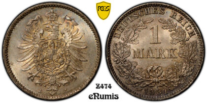 German Empire, 1 Mark 1881 J, Hamburg, low mintage, Top Pop, PCGS MS 65