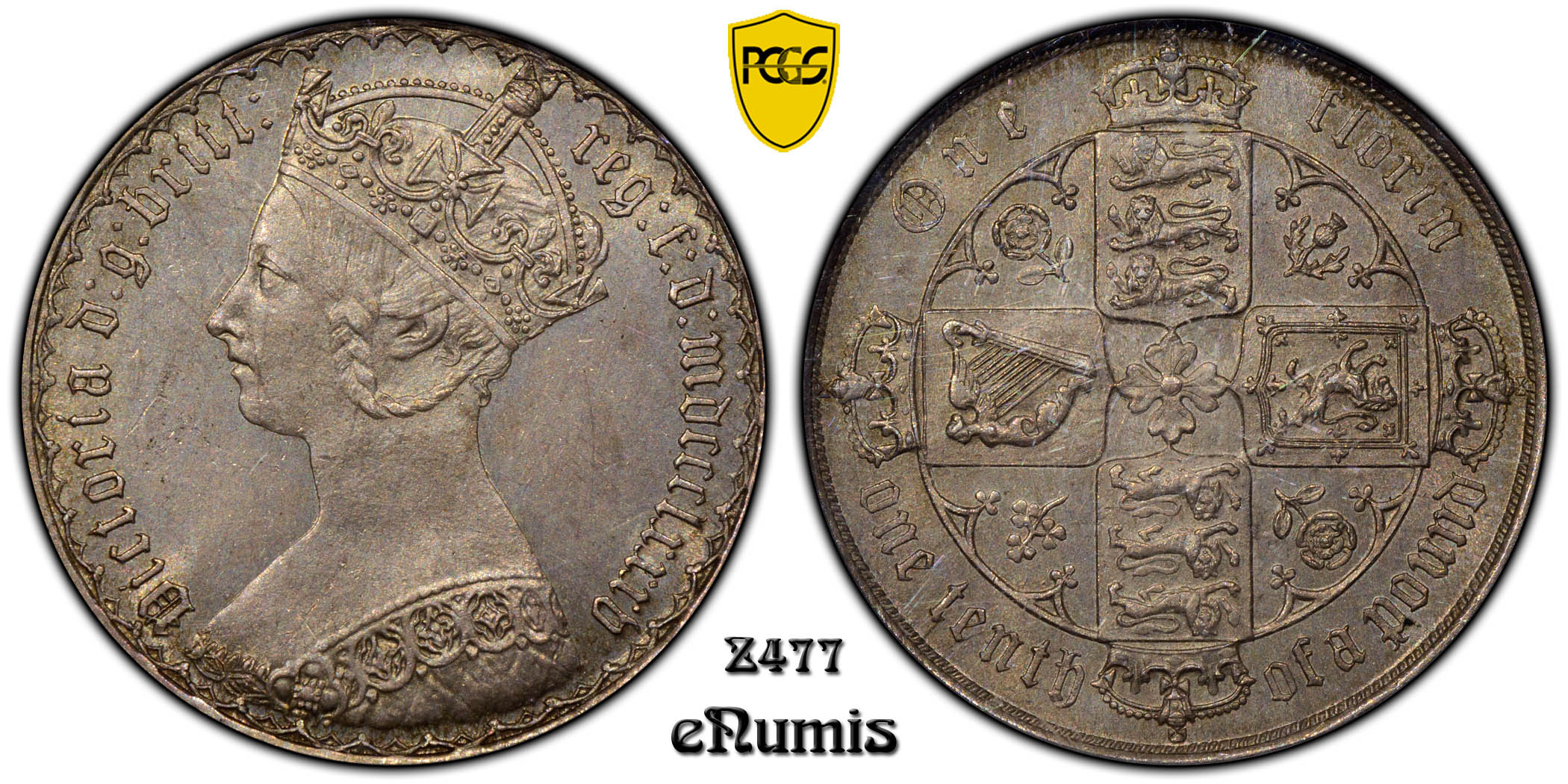 Great Britain, Victoria, Gothic Florin 1885, PCGS MS 64