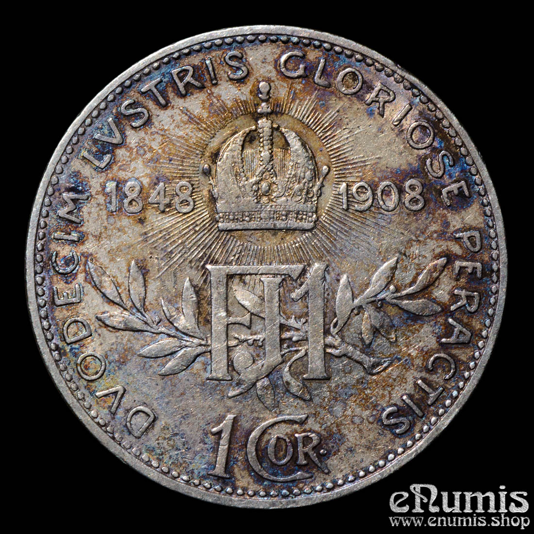 AUSTRIA, Franz Joseph I, 1 Corona 1908, 60th Anniversary of Reign, VF-XF