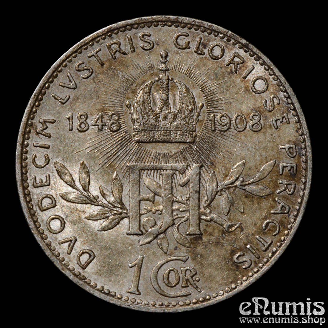 AUSTRIA, Franz Joseph I, 1 Corona 1908, 60th Anniversary of Reign, aUNC