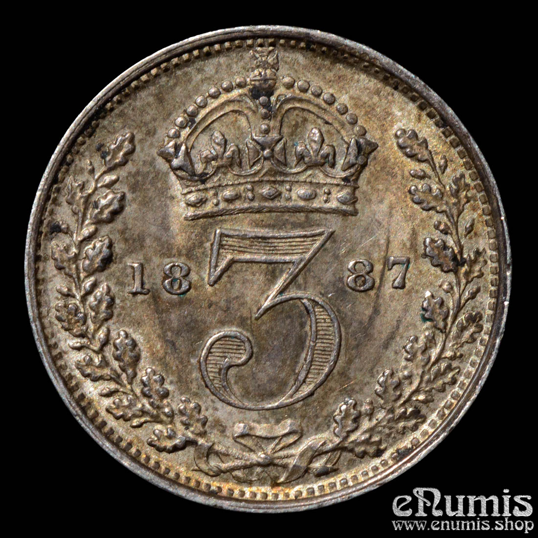 Great Britain, Victoria, 3 Pence 1887, toned, aUNC/UNC Great Britain, Victoria, 3 Pence 1887, toned, aUNC/UNC