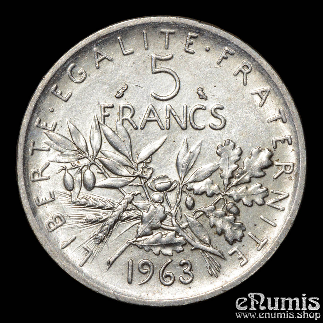 France, Fifth Republic, 5 Francs 1963, silver, aUNC