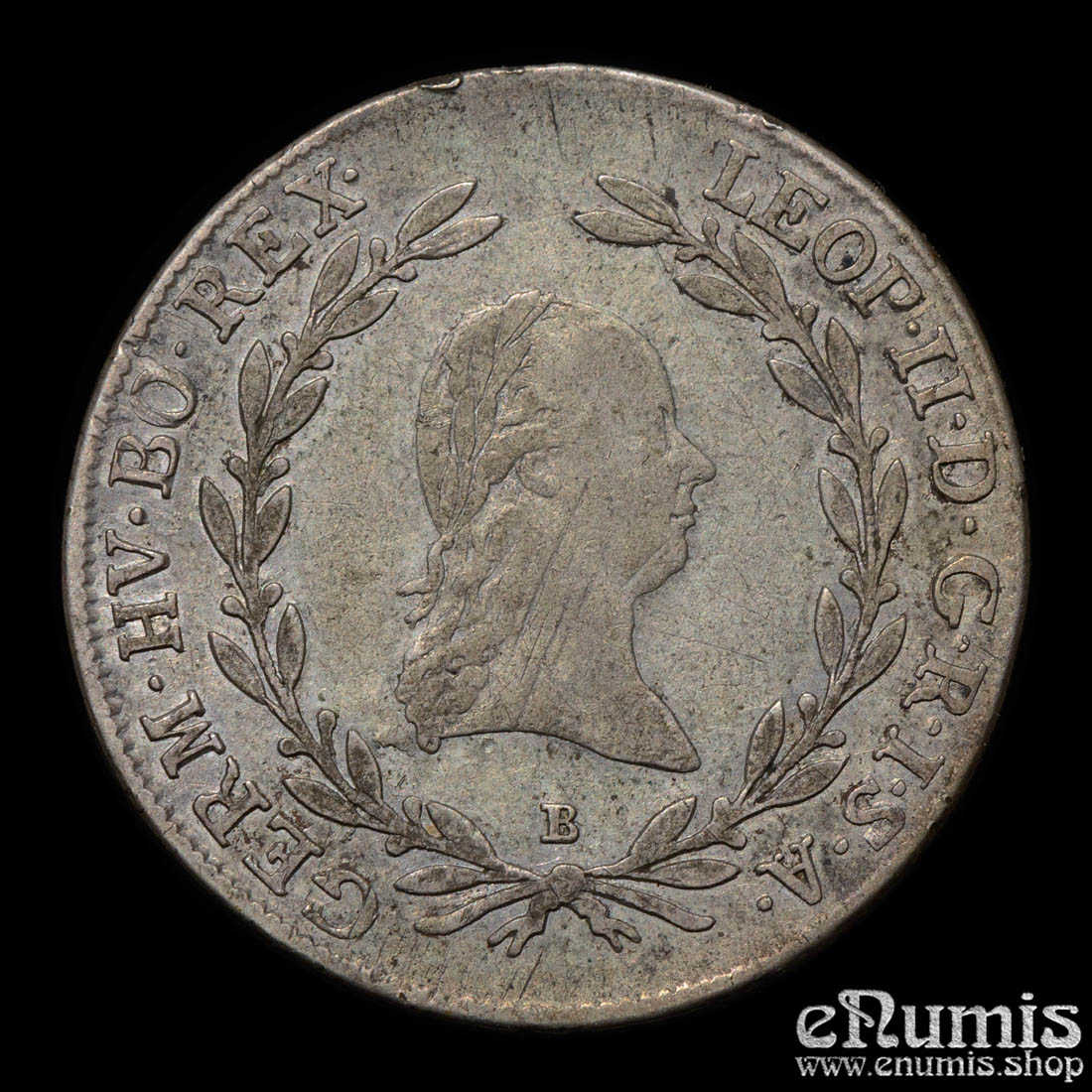 AUSTRIA, Leopold II, 20 Kreuzer 1792 B, Kremnitz, VF-XF AUSTRIA, Leopold II, 20 Kreuzer 1792 B, Kremnitz, VF-XF