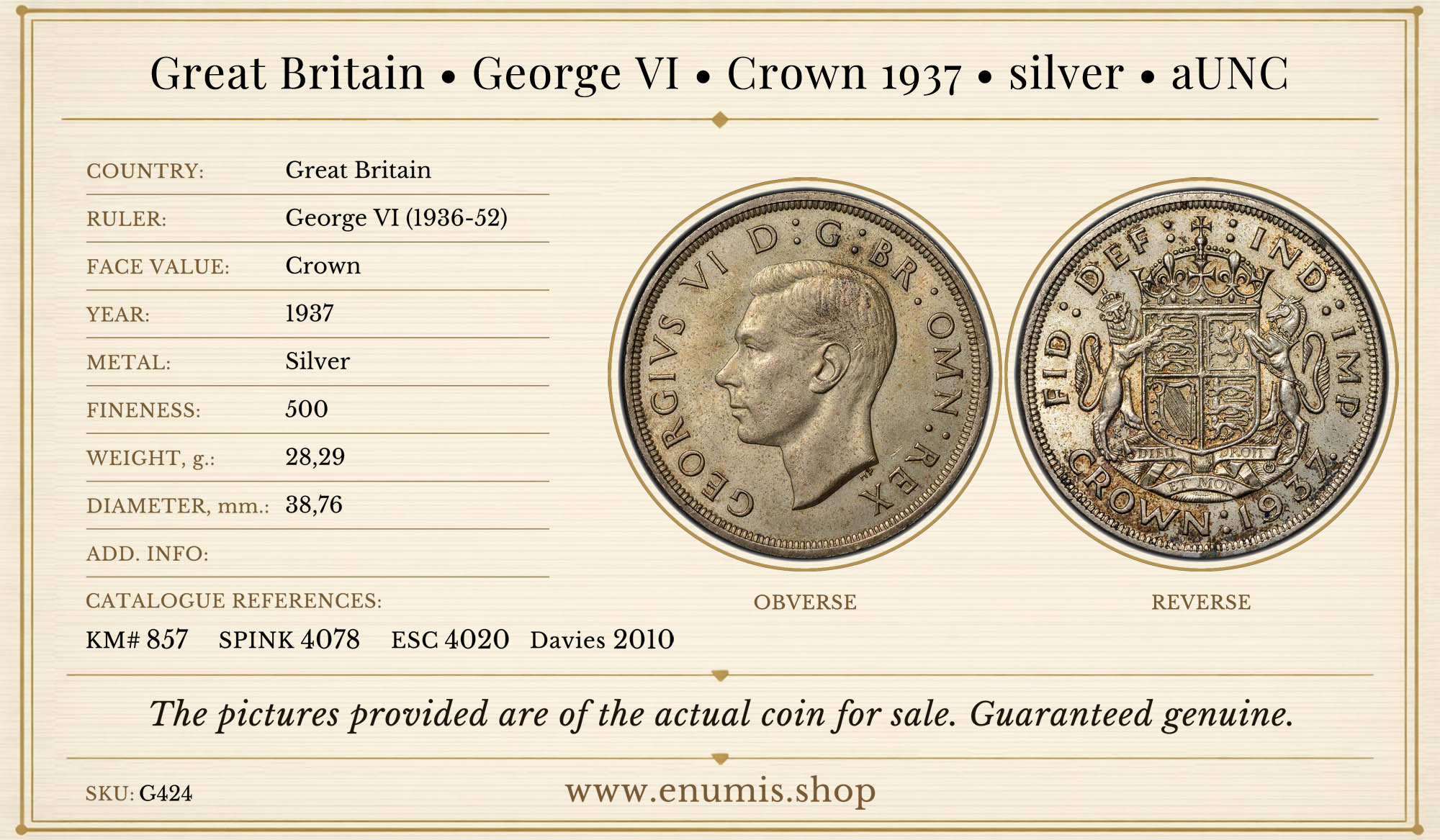 Great Britain, George VI, Crown 1937, silver, aUNC