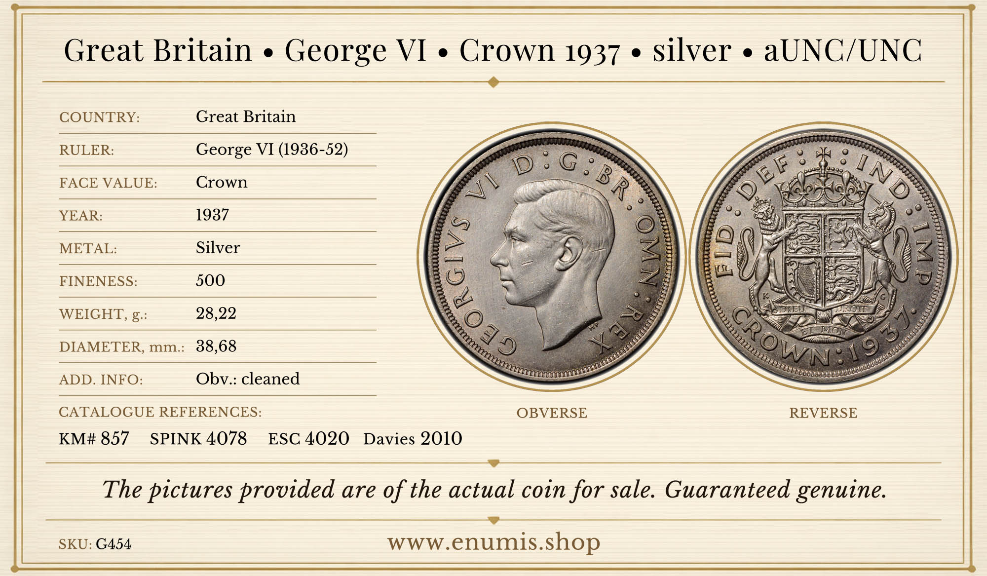 Great Britain, George VI, Crown 1937, silver, aUNC/UNC Great Britain, George VI, Crown 1937, silver, aUNC/UNC