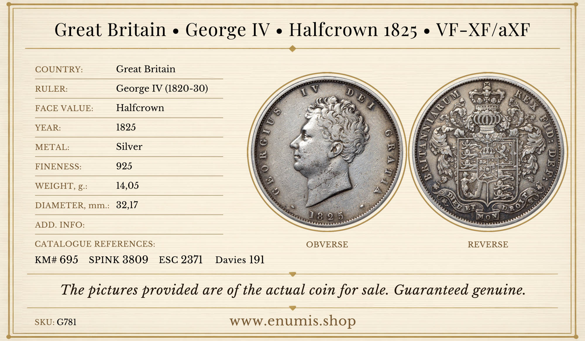 Great Britain, George IV, Halfcrown 1825, VF-XF/aXF