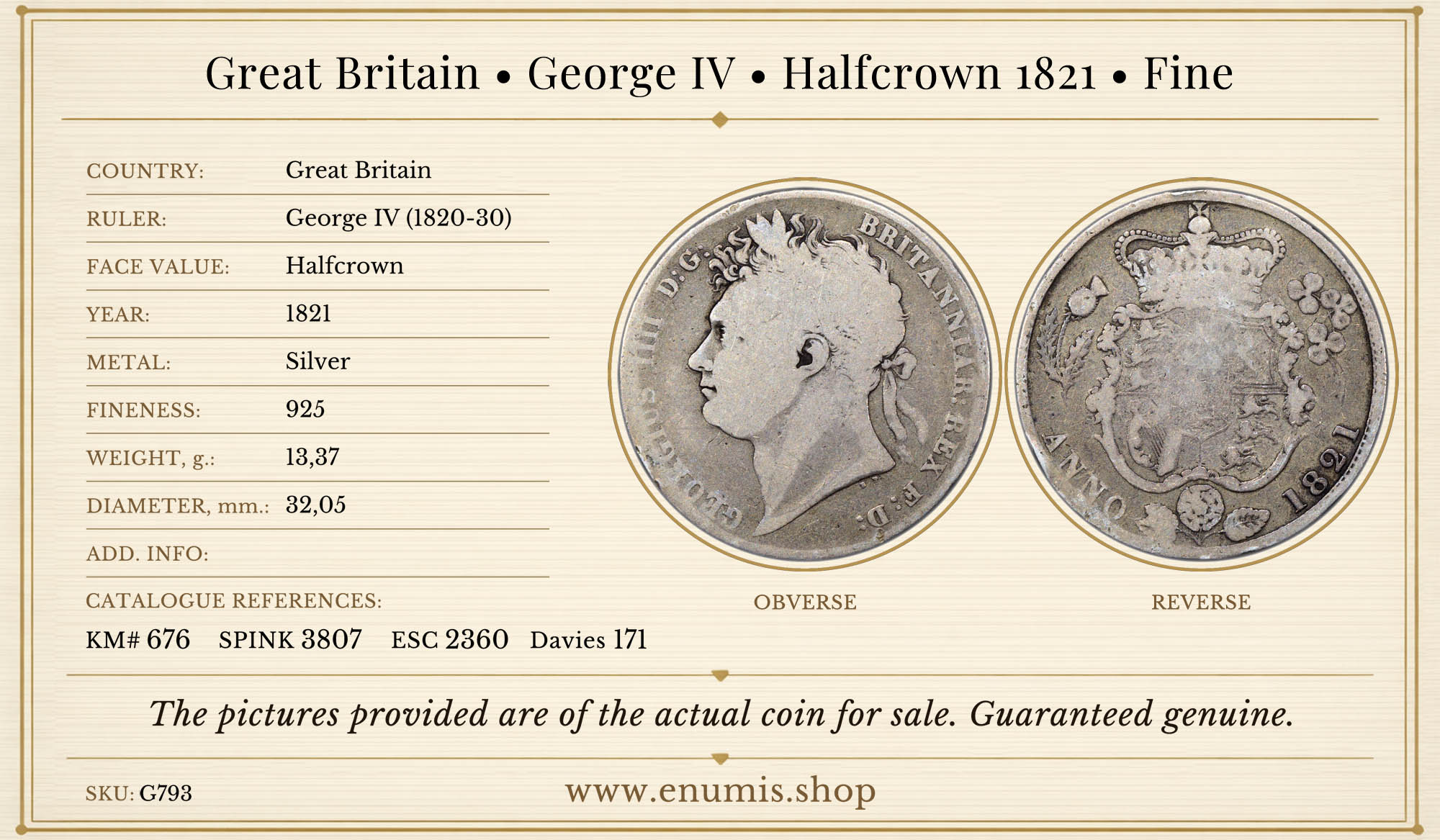 Great Britain, George IV, Halfcrown 1821, Fine