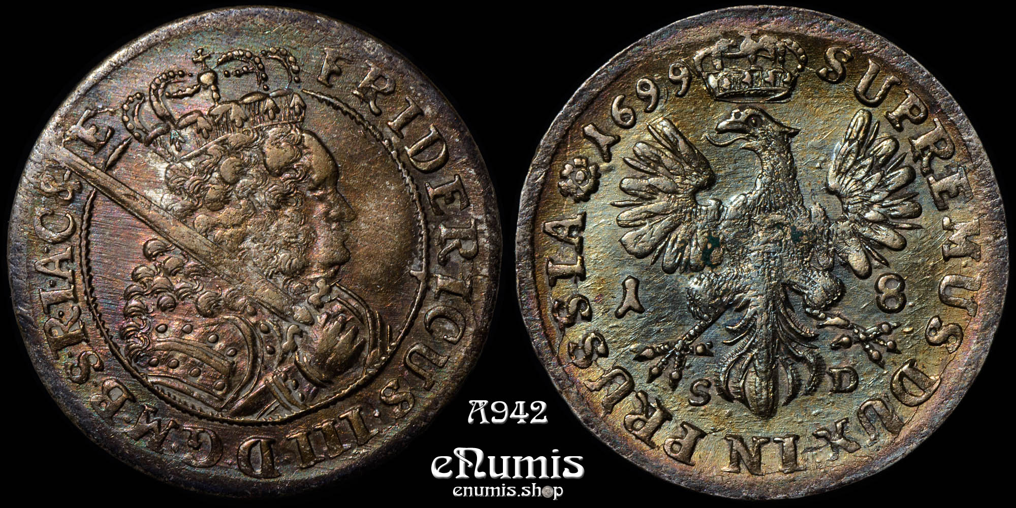 Germany, Brandenburg Prussia, Friedrich III, 18 Groschen 1699 SD, XF+ Germany, Brandenburg Prussia, Friedrich III, 18 Groschen 1699 SD, XF+