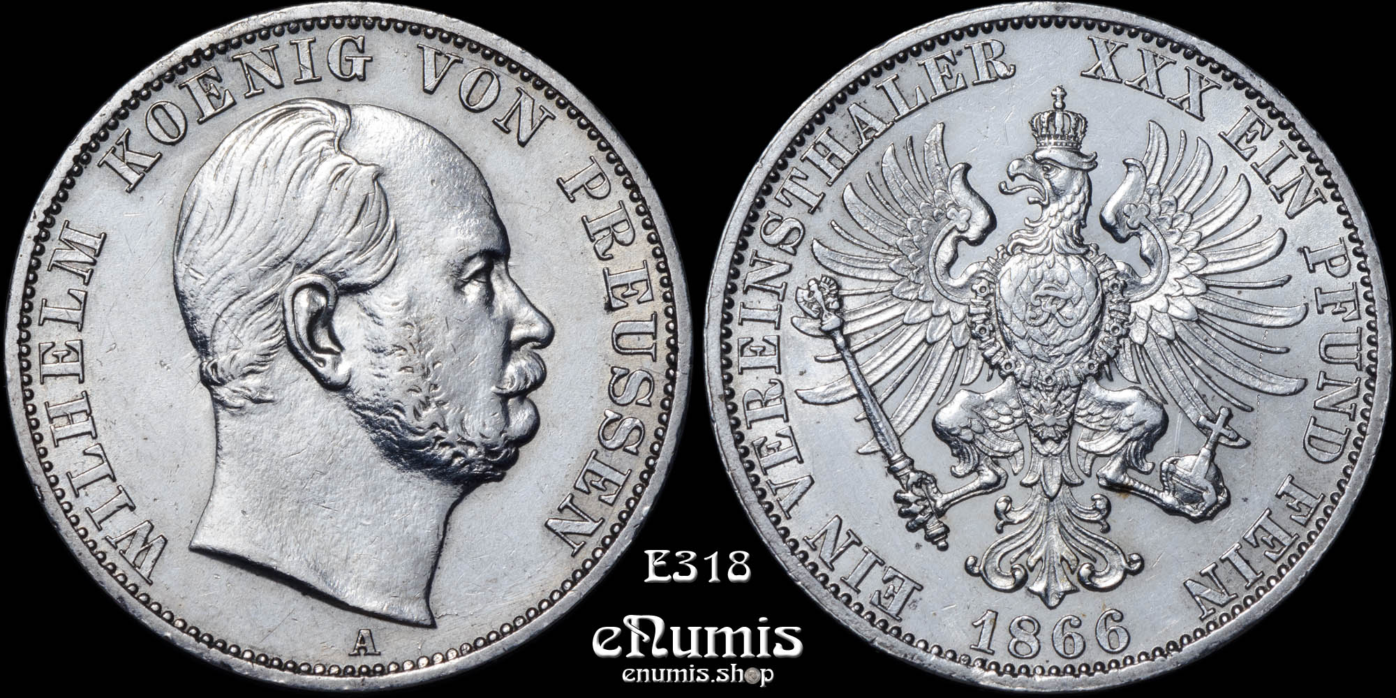 Germany, Prussia, Wilhelm I, Taler 1866, aUNC Germany, Prussia, Wilhelm I, Taler 1866, aUNC