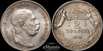 HUNGARY, Franz Joseph I, 2 Korona 1913, UNC