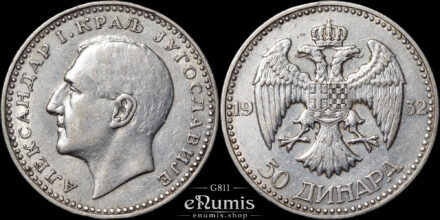 Yugoslavia, Alexander I, 50 Dinara 1932, London, XF+