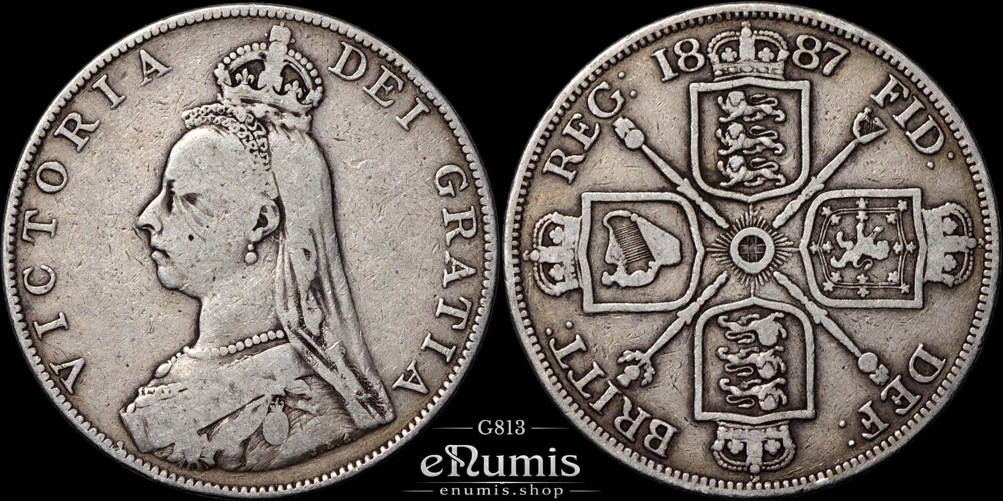 Great Britain, Victoria, Double Florin 1887, Roman I, aVF
