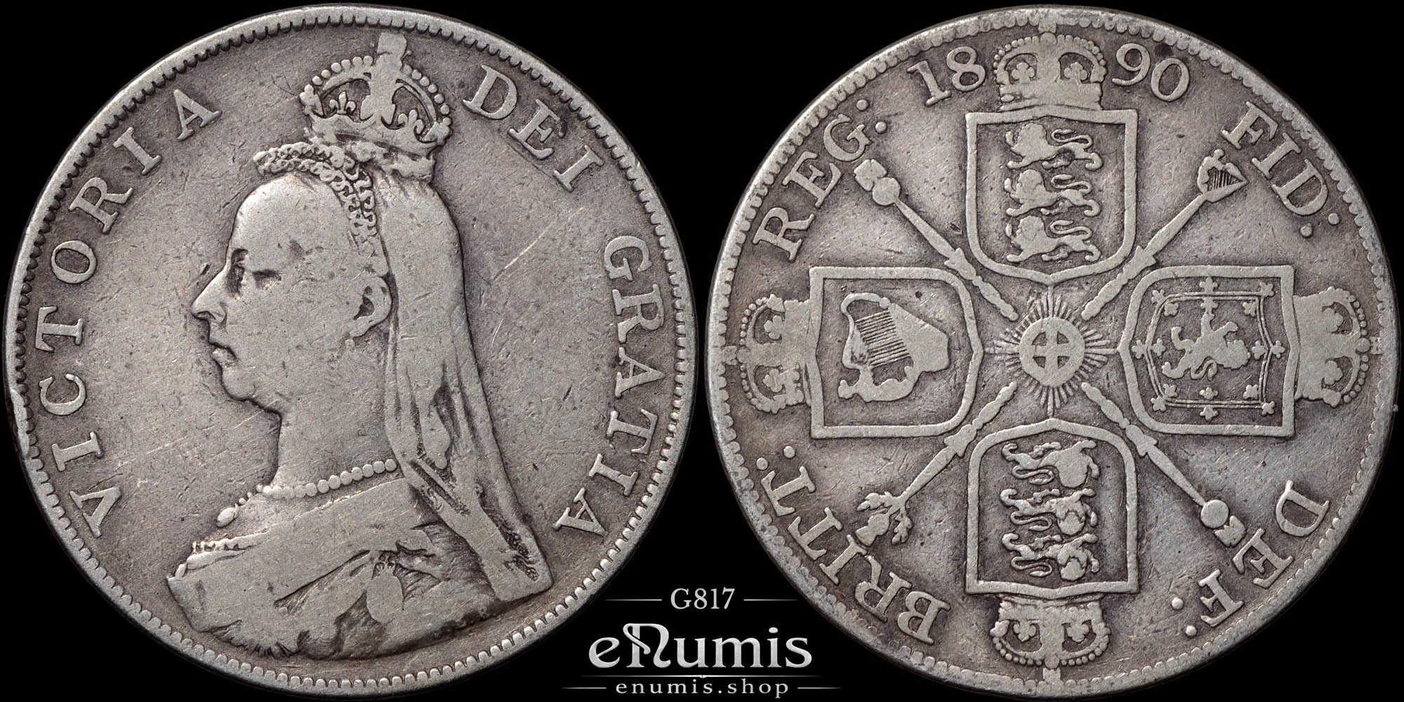 Great Britain, Victoria, Double Florin 1890, F+